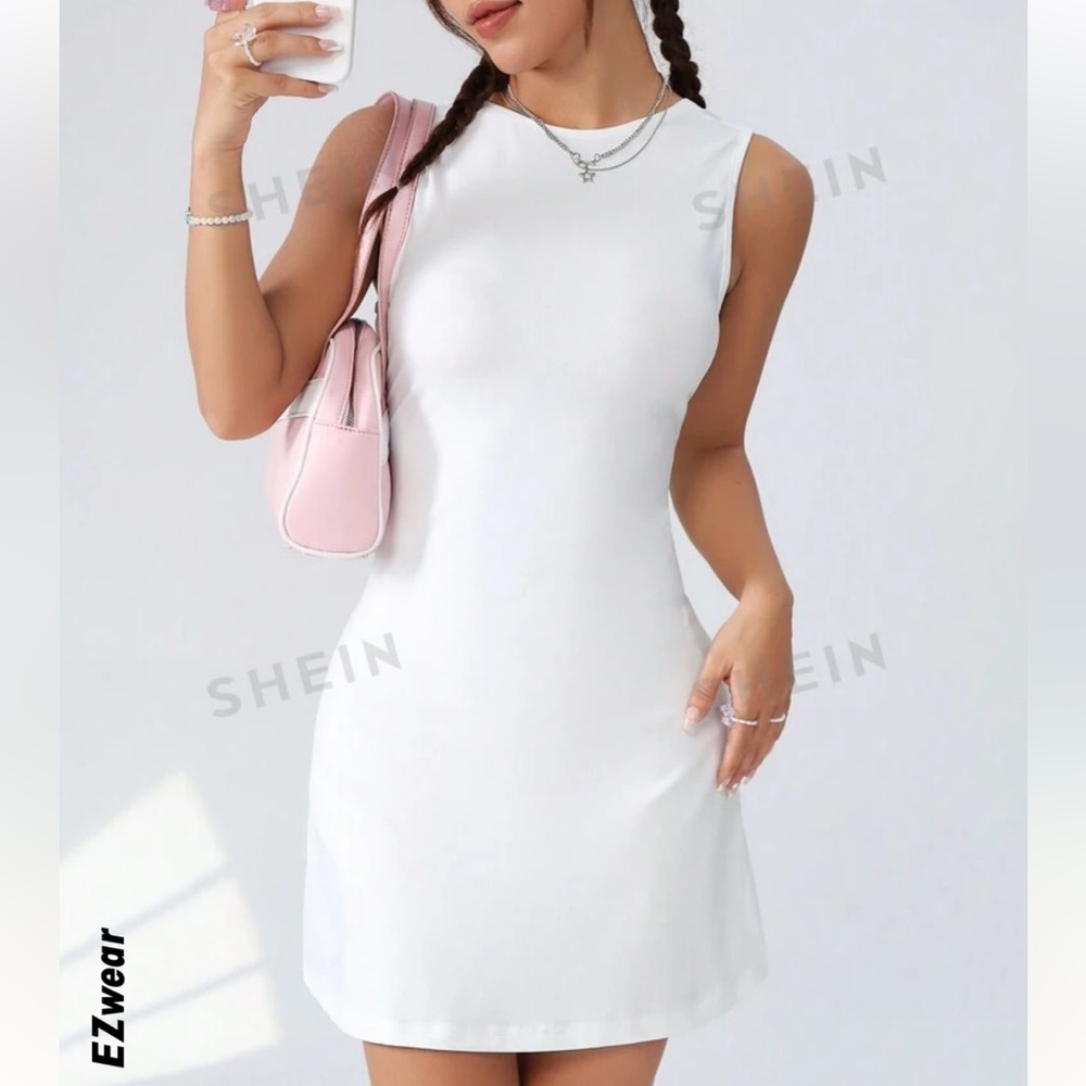 SHEIN round neck white dress